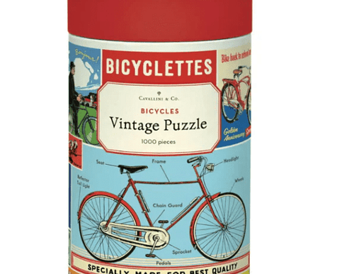 Cavallini & Co Bicycles 1000 piece vintage jigsaw puzzle featuring classic bike illustrations – Flowers by Joanne Orewa