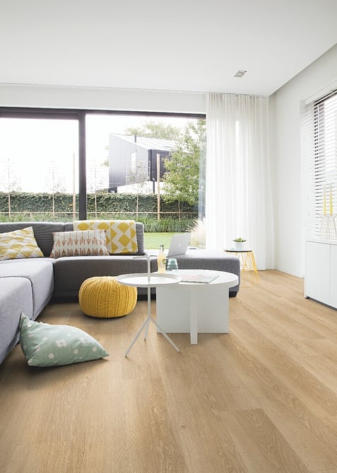 Natural wood look hybrid floor in a contemporary home.