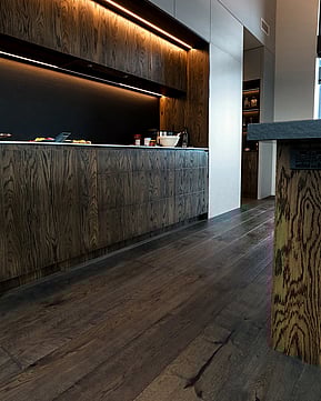 Dark wood look flooring swatch.