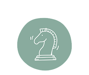 Chess piece icon to start Strategy text for Belle PR