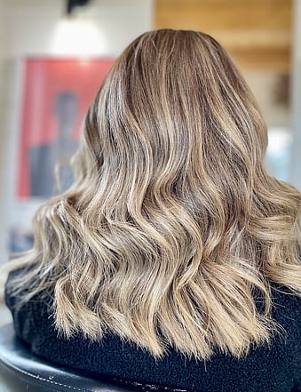 A beautiful highlighted blonde colour and style by Amy at Auburn and Ash hair.