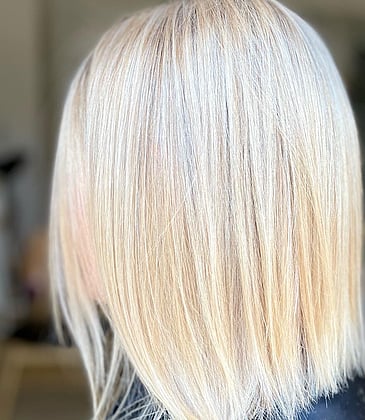 A smoothed blonde bob created by Amy at Auburn and Ash hair Queenstown.