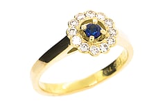 Diamond Sapphire cluster 18ct yellow gold ring