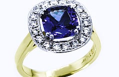 Tanzanite cushion cut, Halo, Platinum, 18ct yellow gold ring