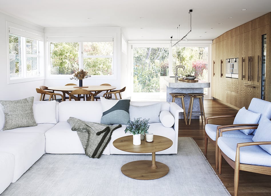 Interiors comprising of living room, dining room and kitchen - photo by Belinda Merrie