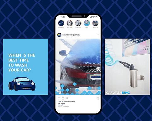 Carwash King website design and social media graphics by Scooch Marketing NZ
