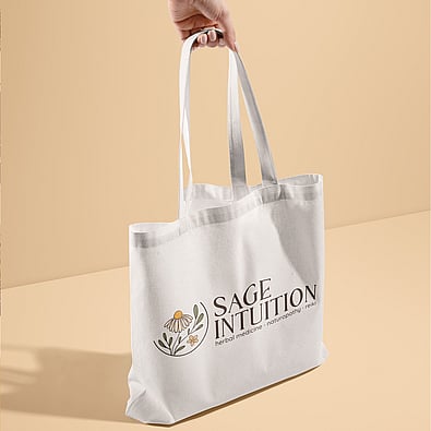 Image of Sage Intuition's logo mocked up on a tote bag. Designed by Creative Box. Waikato, New Zealand. 