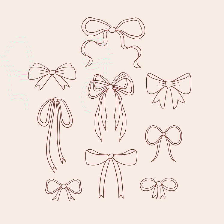 Image of dusty pink illustrated ribbon bows. By Kelly at Creative Box. Illustrator. New Zealand.