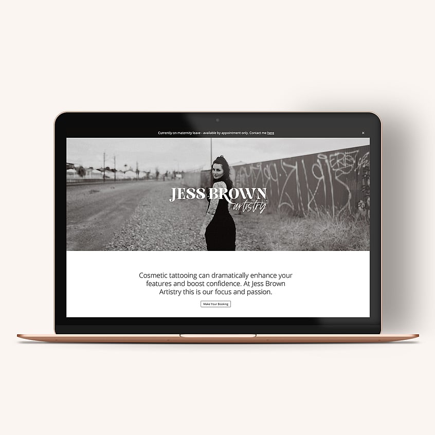 Website design for cosmetic tattooist, Jess Brown Artistry. Creative Box, Waikato, New Zealand