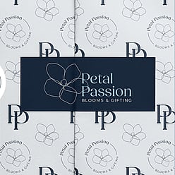 Image of Petal Passion's logo and wrapping paper design. Designed by Creative Box. Waikato, New Zealand. 
