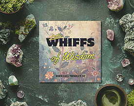 Whiffs Of Wisdom Affirmation Deck on a moss and gem background