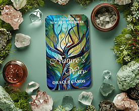 Nature's Way Oracle Cards on a moss and gem background