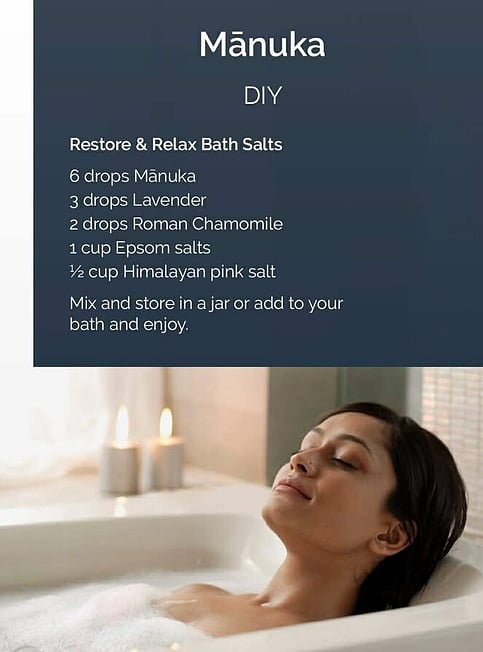 Manuka DIY Recipe for Bath Salts with a women in a bath