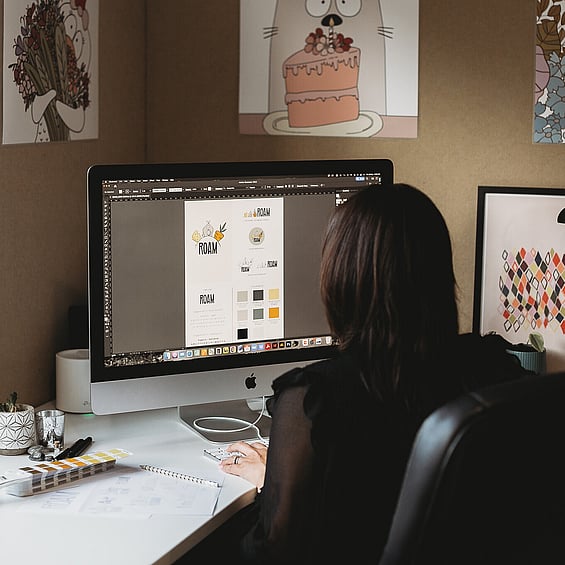 Image of Kelly, brand website designer from Creative Box working in her office. Te Awamutu, Waikato, New Zealand.