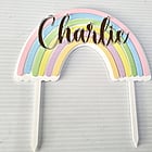 Gold mirror name on rainbow layered acrylic cake topper