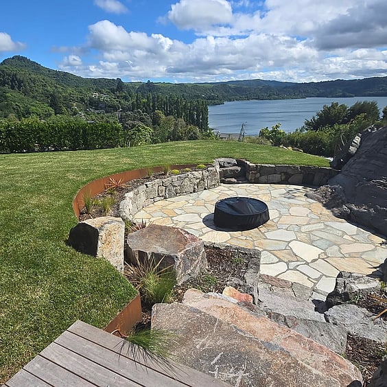 large boulders in a natural rock garden in a home in Rotorua