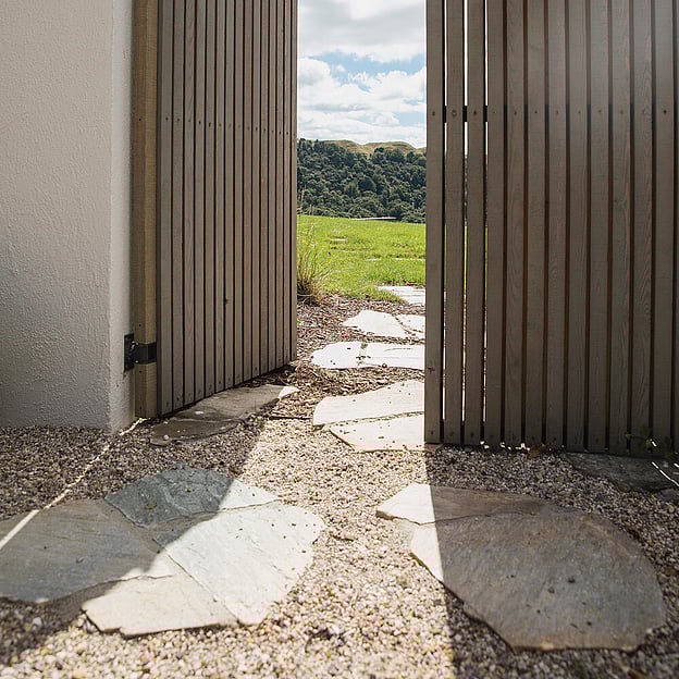 Crazy paving and new gate at a Rotorua property