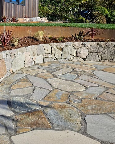 Stylish crazy paving for entertainment area of a modern house in Rotorua