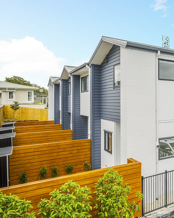 Outdoor patio area of town houses