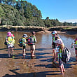 Children walking through shallow water