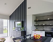 pool house feature wall of scissor truss design