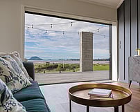 fair face concrete pillar and pool house view to mount maunganui