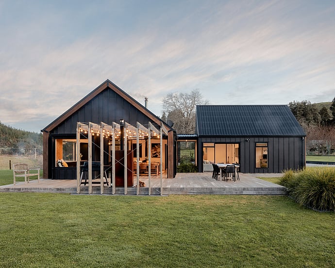 pergola - black barn style home