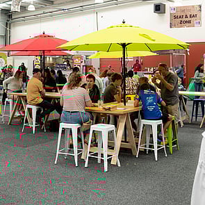 HLIVE SEAT & EAT ZONE - Sit down, relax and enjoy a glass of wine, beer or cider and indulge in a plate of delicious food from an array of pop up eateries.