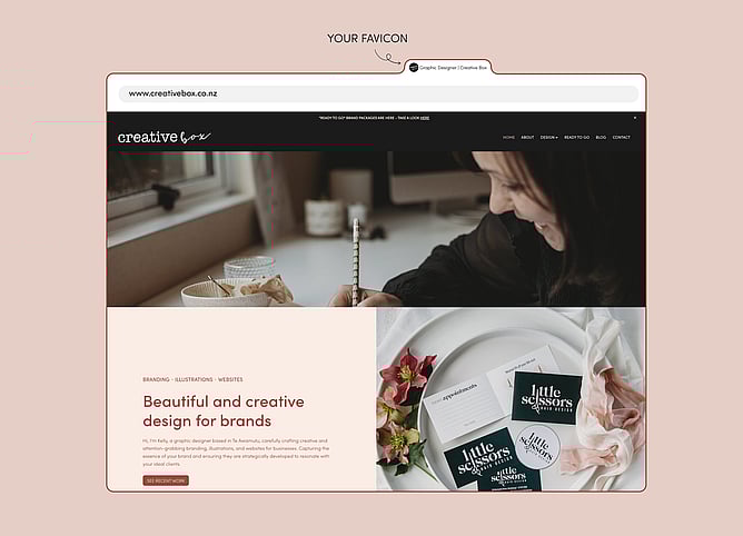 An illustration showing the user what a website favicon is. Blog post by Creative Box, New Zealand.