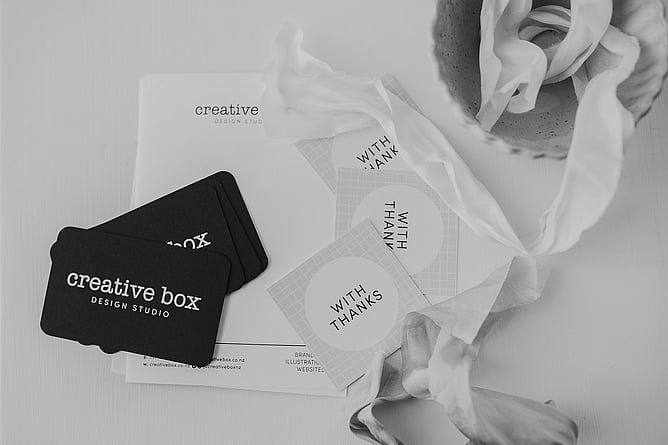Image of Creative Box's business card. Image for "My favourite business card trends" blog post. Creative Box. New Zealand.