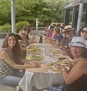 Long Italian lunch outdoors at Arcus venue next door to Ruth Pretty's kitchen and cooking school