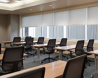 audio visual integrated solar shades for corporate and commercial conference rooms and office spaces by kj installations