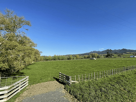 Image of gateway to green sectioned paddock. 97 Corcoran Road, Te Pahu House & Land Package available with Waikato residential builders, Whitechurch Construction Limited. New Zealand