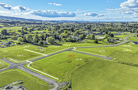 Image of the section lots at Amber Views, Collinson Street Subdivision, Pirongia. House & Land Packages available with Whitechurch Construction, quality Waikato builders.