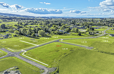 Image of the section lots at Amber Views, Collinson Street Subdivision, Pirongia. House & Land Packages available with Whitechurch Construction, quality Waikato builders.