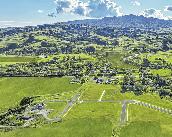 Image of section lots at Amber Views, Collinson Street subdivision. Pirongia. House & Land packages with Whitechurch Construction, quality Waikato builders.