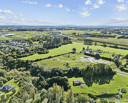 Rural views and outline of the Newstead House & Land Package section available with Whitechurch Construction at 161 State Highway 26, Morrinsville, Waikato. 