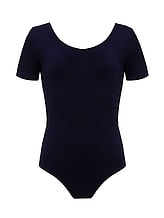 Short Sleeve Ballet Leotard with Wide scoop neck Black 