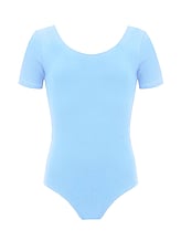 Short Sleeve Ballet Leotard with Wide scoop neck Blue