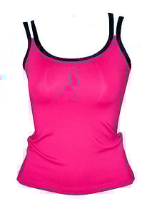 Jazz Singlet top with double straps in Raspberry with Black straps