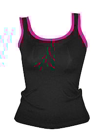 Tank style Jazz Singlet in Black with Raspberry Pink Edging on Sleeves and Keyhole back
