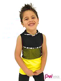 Hip Hop sleeveless singlet in black and Yellow with mesh torso and hood