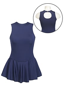 Sleeveless ballet leotard dress in navy with keyhole back