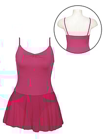 Spaghetti strap ballet leotard dress in raspberry pink with gathered neckline