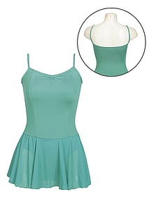 Spaghetti strap ballet leotard dress in jade green with gathered neckline