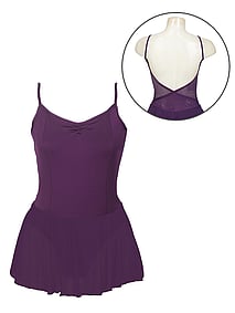 spaghetti strap ballet leotard dress with gathered neckline and low back