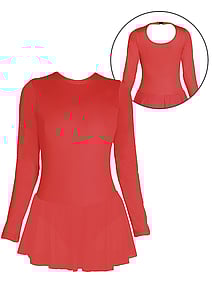 Halter neck ballet leotard in red with long sleeves
