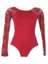 Long Sleeve Ballet leotard with Lace on arms Red