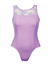 Sleeveless Ballet Leotard with top front neck lace and bottom plain Lavender