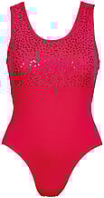 Wide Strap Ballet leotard with front half Sparkling dots and plain Red